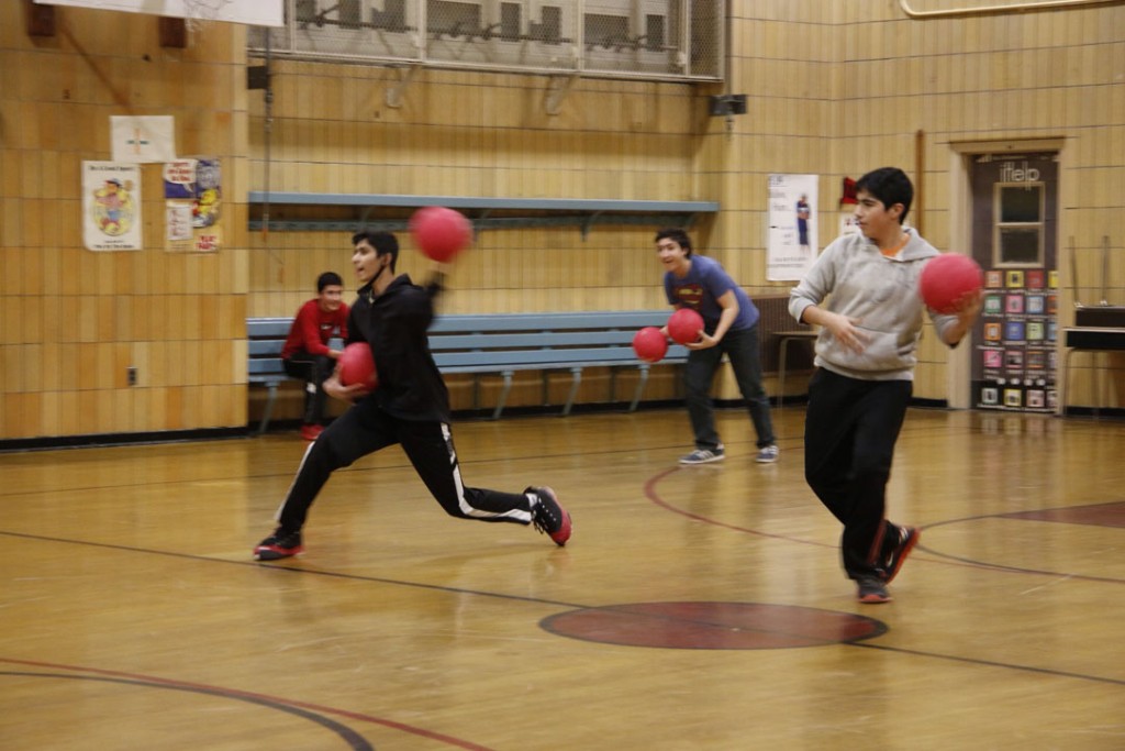 Teens play dodgeball at the Variety Boys and Girls Club last Friday night.