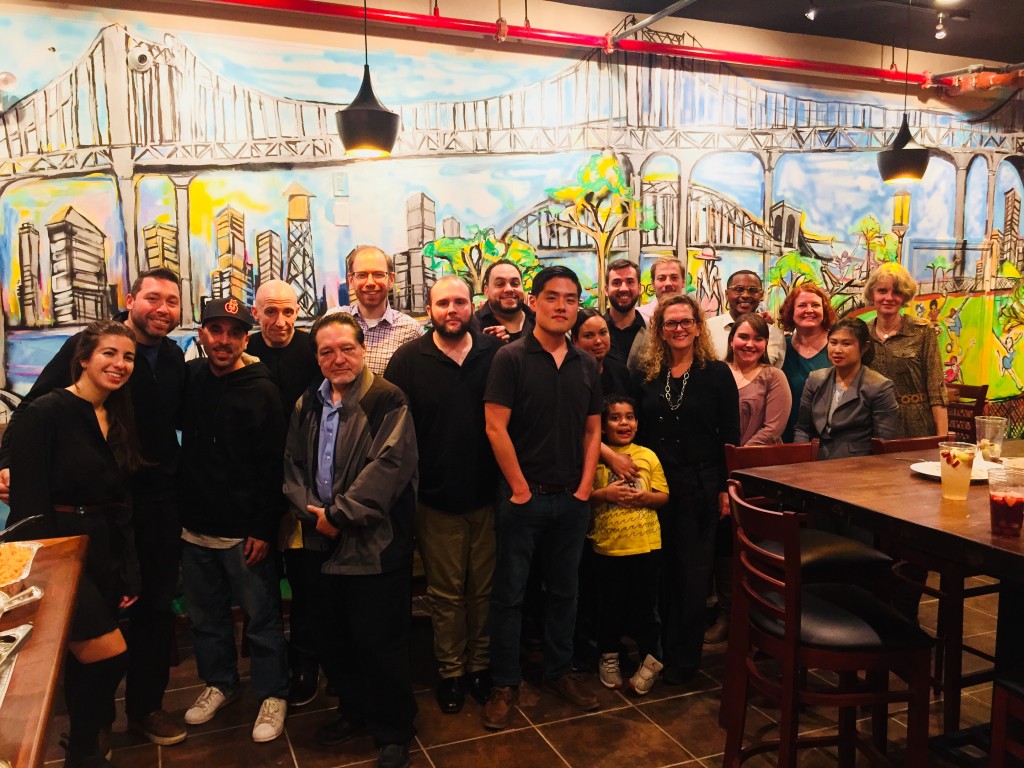 Louis, 4th from left, is the proprietor of Chick-n-soup at 30-12 Astoria Blvd.. It will open November 13. Pictured here with friends from Variety Boys & Girls Club in of Queens.